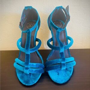 Sexy Teal Velvet Sandals Heels